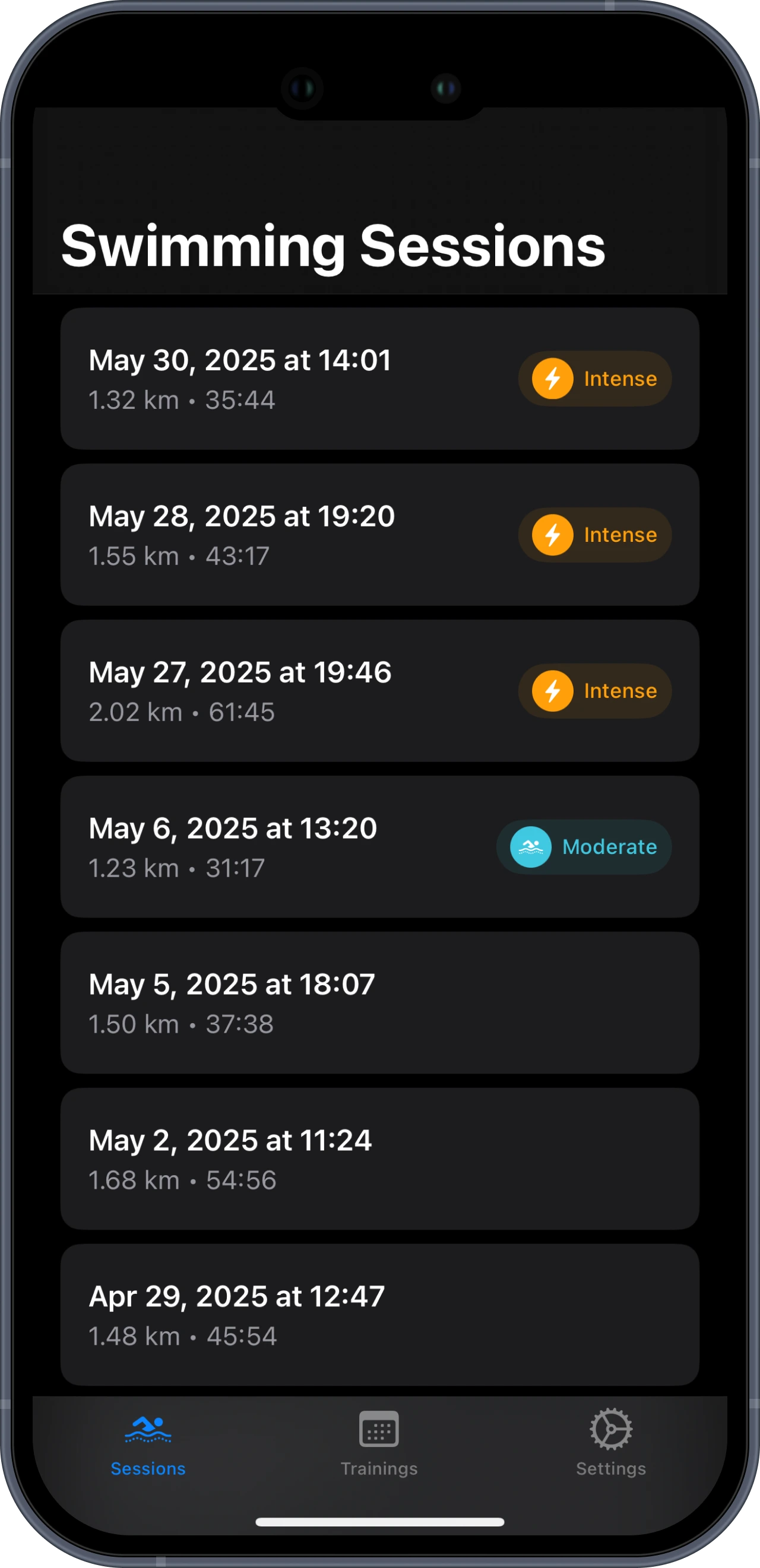 Blue Lap App Smart Workout History